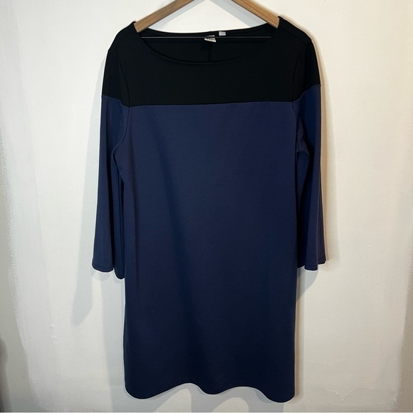 Women’s | GAP Blue Black Colorblock Ponte 3/4 Sleeve Round Neck Shift Dress | XL - Picture 3 of 10